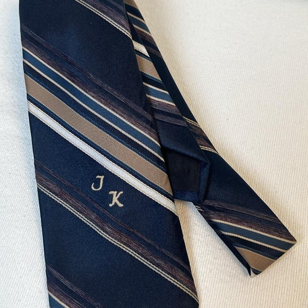 Vintage Sabatini Diagonal Striped Tie Letters JK‎ for 'Just Kidding" Whimsical